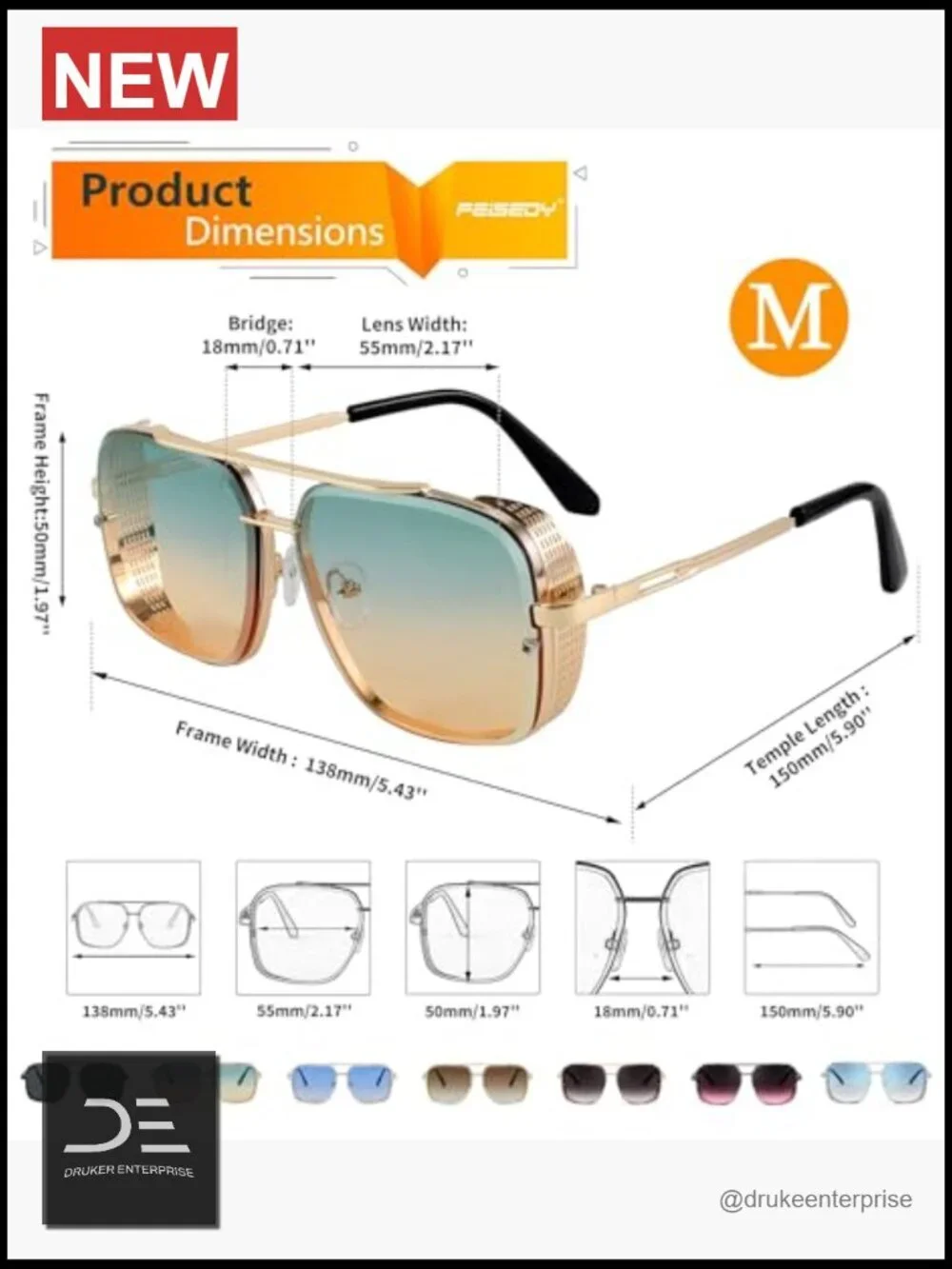 Vintage Square Aviator Metal Frame Polarized Sunglasses